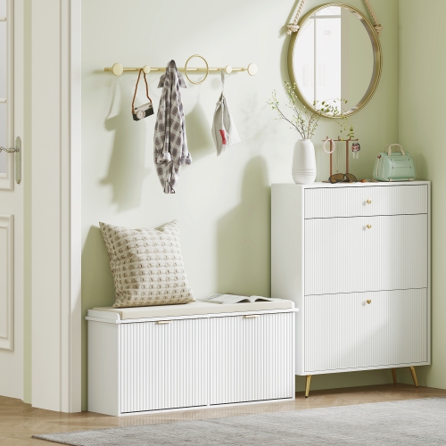 HOMCOM Shoe Bench with Padded Seat Cushion and Flip-Drawers, Entryway Bench Holds up to 529lb, Shoe Organizer for Living Room, Holds 10 Pairs, 40.9 x