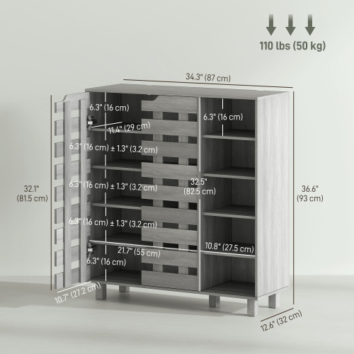 HOMCOM Modern Shoe Cabinet with Hollowed-Out Doors and 5-tier Open Shelves, 21 Pair Shoe Storage Cabinet for Entryway, Hallway, Living Room,