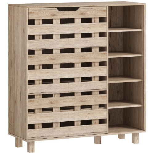 Image 1 of 9.. HOMCOM Modern Shoe Cabinet with Hollowed-Out Doors and 5-tier Open Shelves, 21 Pair Shoe Storage Cabinet for Entryway, Hallway, Beige