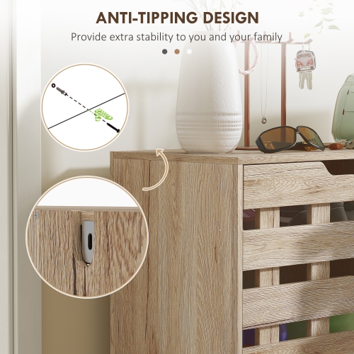 HOMCOM Modern Shoe Cabinet with Hollowed-Out Doors and 5-tier Open Shelves, 21 Pair Shoe Storage Cabinet for Entryway, Hallway, Living Room, Beige