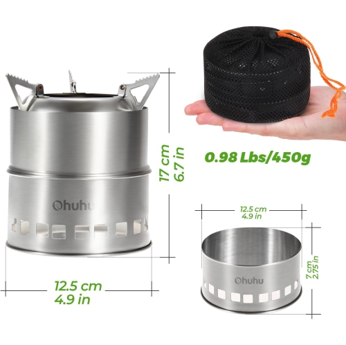 Mini réchaud de camping avec grille et sac de transport, réchaud à bois portatif en acier inoxydable de Camp Stove de camping avec sac à dos pour