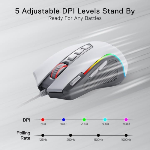 Redragon M612 Predator RGB Gaming Mouse – 8000 DPI Wired Optical Mouse, 9 Programmable Buttons, 5 Backlit Modes, Rapid Fire Button, DIY Software,