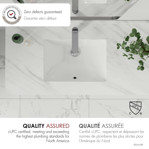 18.25"W x 13"D White Rectangular Undermount Bathroom Sink