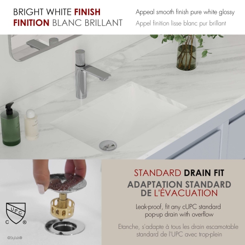 18.25"W x 13"D White Rectangular Undermount Bathroom Sink