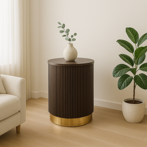 VAST Contemporary Fluted Side Table - Dark Brown