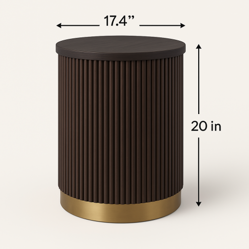 VAST Contemporary Fluted Side Table - Dark Brown