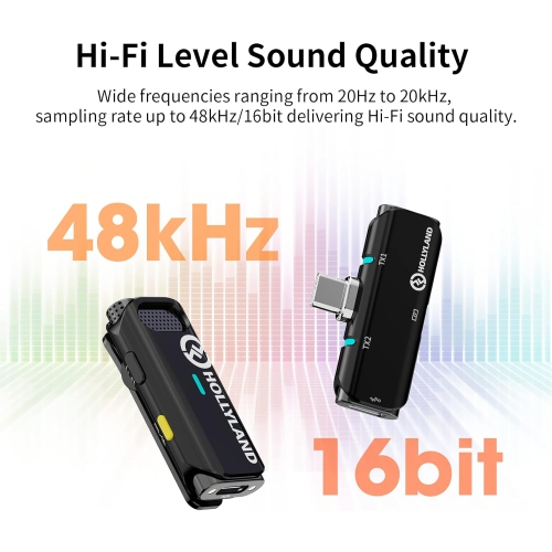 Hollyland Lark C1 Lavalier Microphone for Android, Plug and Play, Noise Cancelling Lapel Mic with 656ft Transmission, 32H Working Time, Android