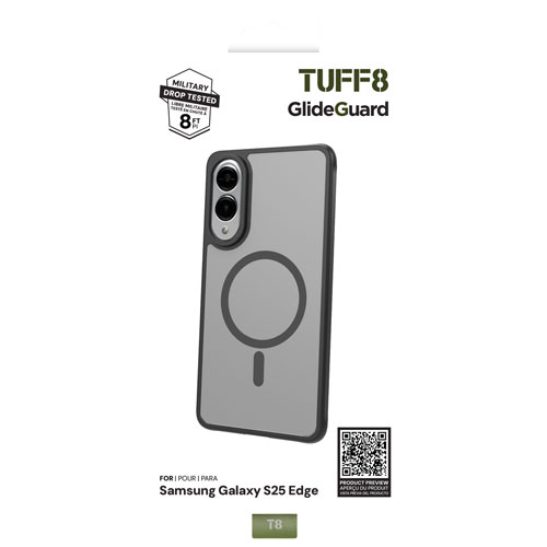 Étui rigide ajusté Glide Guard de TUFF8 avec MagSafe pour Galaxy S25 Edge - Noir fumée