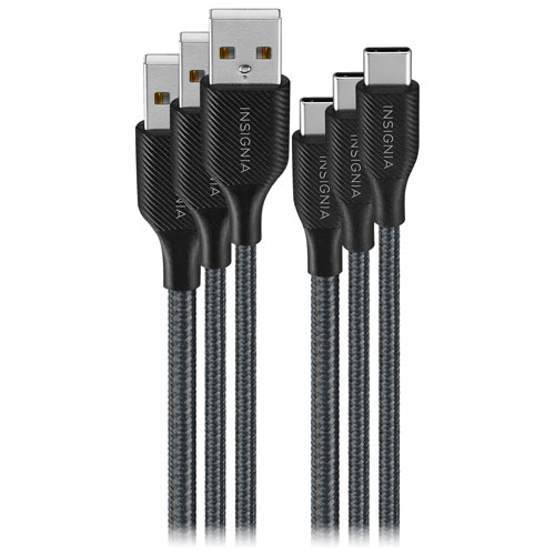Insignia 3m/1.8 m/1.2m Braided USB-C to USB-A Cables - Set of 3 -Charcoal - Only at Best Buy