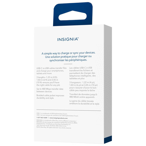 Insignia 3m/1.8 m/1.2m Braided USB-C to USB-A Cables - Set of 3 -Charcoal - Only at Best Buy
