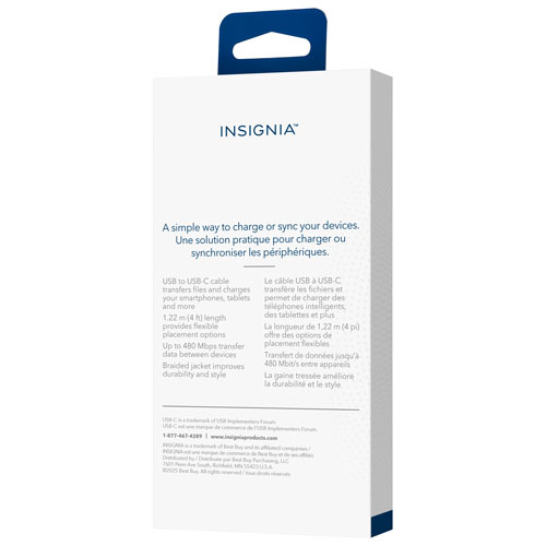 Insignia 1.2m Braided USB-C to USB-A Cable (NS-MCA421C2-C) - 2 Pack - Charcoal - Only at Best Buy