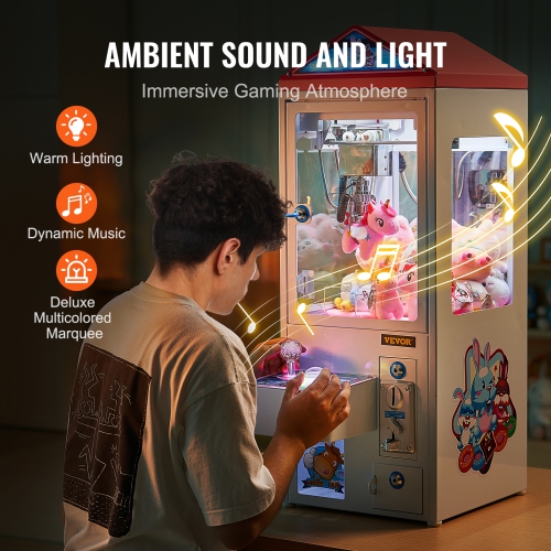 VEVOR Claw Machine, 0-3” Jaw Diameter 0-5” Jaw lifting, Crane Prize Grabber Commercial Arcade Game Toys, Cool Fun Grab-And-Win Machine w/ Light and