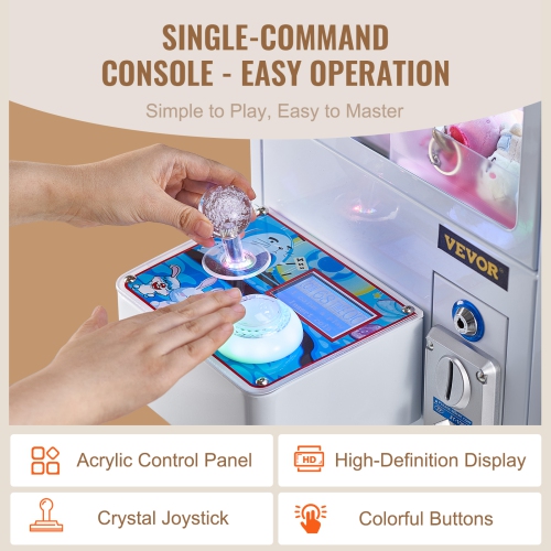 VEVOR Claw Machine, 0-3” Jaw Diameter 0-5” Jaw lifting, Crane Prize Grabber Commercial Arcade Game Toys, Cool Fun Grab-And-Win Machine w/ Light and