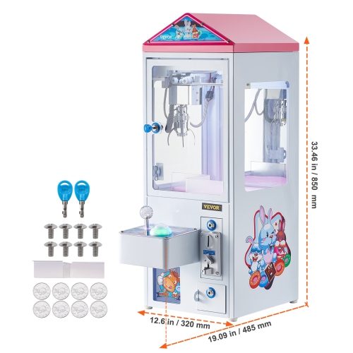 VEVOR Claw Machine, 0-3” Jaw Diameter 0-5” Jaw lifting, Crane Prize Grabber Commercial Arcade Game Toys, Cool Fun Grab-And-Win Machine w/ Light and