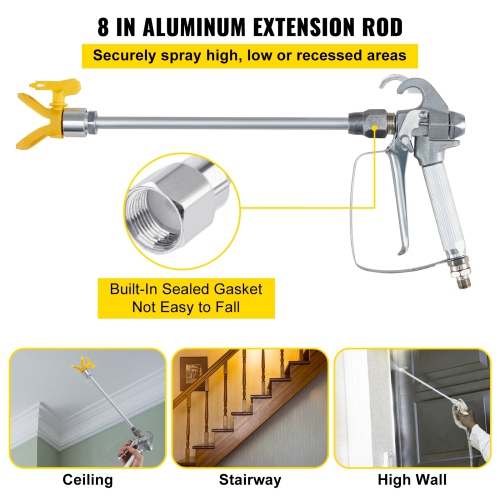 VEVOR 50ft 3600 psi Airless Paint Spray Hose Kit, High Pressure Fiber Tube with 8 inch Extension Rod Pole, Including 517 Tip and Tip Guard, 1/4"