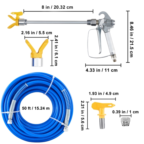 VEVOR 50ft 3600 psi Airless Paint Spray Hose Kit, High Pressure Fiber Tube with 8 inch Extension Rod Pole, Including 517 Tip and Tip Guard, 1/4"