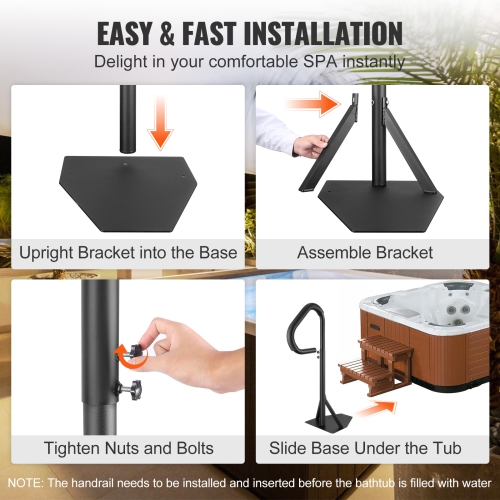 VEVOR Hot Tub Handrail, 360 Rotatable Spa Side Handrail with 35"-57" Adjustable Height, Rust-proof Aluminum Spa Step Hot Tub Hand Rail with