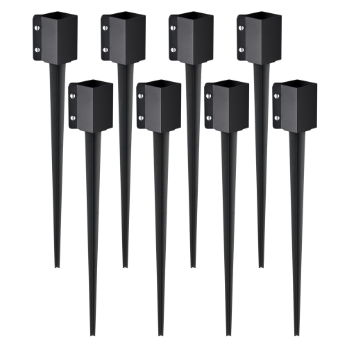 VEVOR 8 Pack Fence Post Anchor Ground Spike, 36 x 4 x 4 Inches Outer Diameter, Metal Black Powder Coated Post Stake Ground,for Mailbox Deck Garden