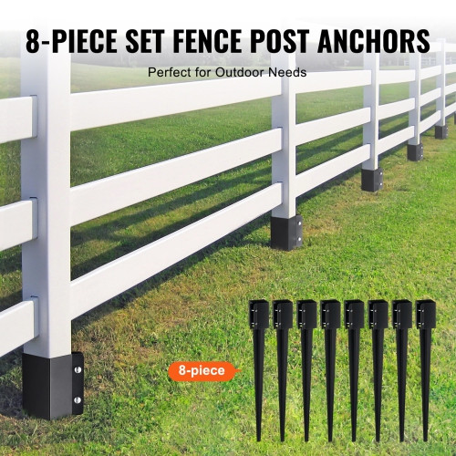 VEVOR 8 Pack Fence Post Anchor Ground Spike, 36 x 4 x 4 Inches Outer Diameter, Metal Black Powder Coated Post Stake Ground,for Mailbox Deck Garden