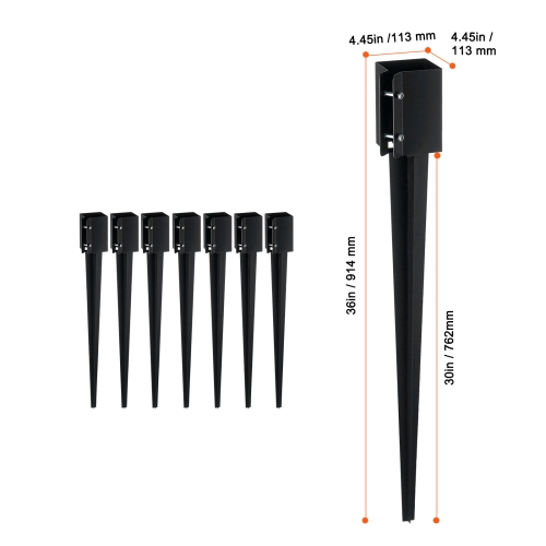 VEVOR 8 Pack Fence Post Anchor Ground Spike, 36 x 4 x 4 Inches Outer Diameter, Metal Black Powder Coated Post Stake Ground,for Mailbox Deck Garden