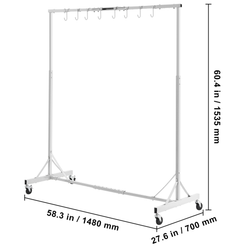VEVOR Painting Rack, 5 ft-7 ft Adjustable Height, 66 lbs Capacity Automotive Paint Rack Stand, 8 Hooks Painting Drying Rack with 4 Swiveling Wheels,