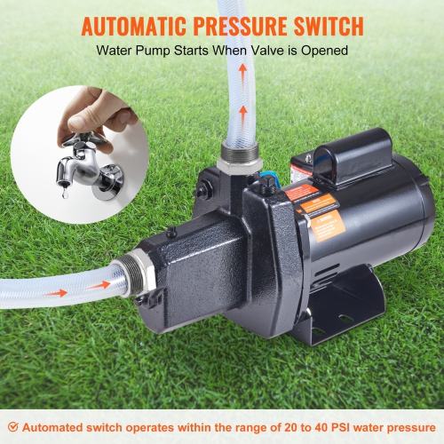 VEVOR 1.5 HP Cast Iron Sprinkler/Irrigation Pump, 115/230 Volt,66 GPM 3450 RPM Well Jet Water Pump Booster,1'' NPT Outlet 1-1/4'' NPT Inlet Lake Lawn