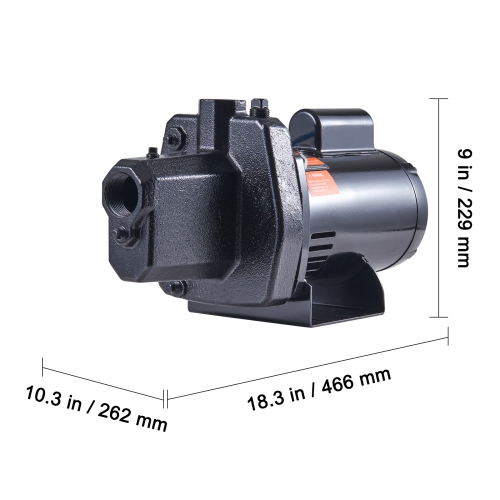 VEVOR 1.5 HP Cast Iron Sprinkler/Irrigation Pump, 115/230 Volt,66 GPM 3450 RPM Well Jet Water Pump Booster,1'' NPT Outlet 1-1/4'' NPT Inlet Lake Lawn