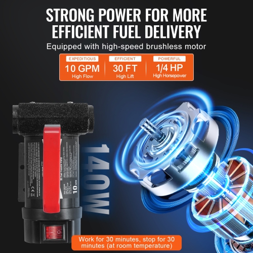 VEVOR 12V DC 10 GPM 1/4 HP, Portable Electric Diesel Transfer Pump with Automatic Shut-Off Fuel Nozzle, High Flow, Long Inlet & Outlet Hose for