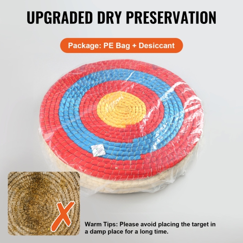 VEVOR 5 Layers 20" Archery Target, Arrow Target, Traditional Solid Straw Round Archery Target Shooting Bow, Hand-Made Arrows Target, Coloured Rope