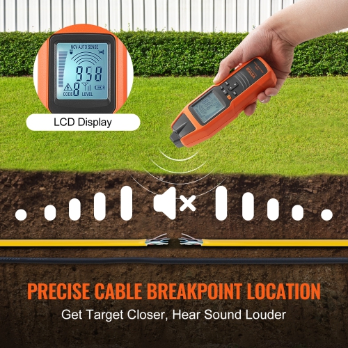VEVOR 3 FT Detection Depth,Subterranean Wire Tracker, Voltage Range 12-600V,Circuit and Line Break Locator, Extends to 6561 FT for Underground