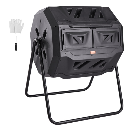 VEVOR 43-Gal Compost Bin, Dual Chamber Tumbler, Tumbling Rotating Composter with 2 Sliding Doors and Steel Frame, BPA Free Composter Bin Tumbler for