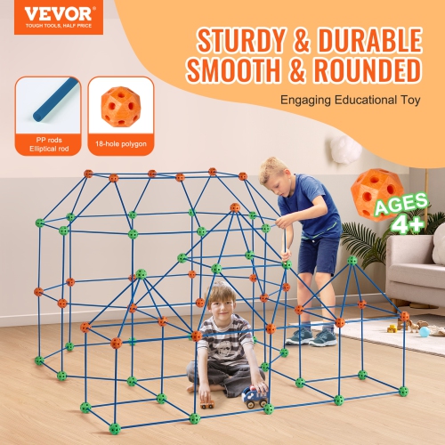 VEVOR 180PCS Fort Building Kit for Kids, STEM Building Toys,Educational Gift for 4 5 6 7 8+ Year Old Boys & Girls, Indoor Outdoor Play Tent Builder
