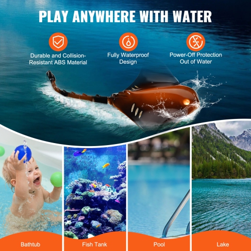 VEVOR Remote Control Manta Ray Toy, 2.4GHz High Simulation Robot Manta Ray with Light, 2 Rechargeable Batteries, for Pool, Bathtub or Lake, for 6+