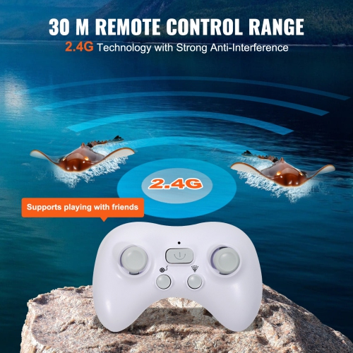 VEVOR Remote Control Manta Ray Toy, 2.4GHz High Simulation Robot Manta Ray with Light, 2 Rechargeable Batteries, for Pool, Bathtub or Lake, for 6+