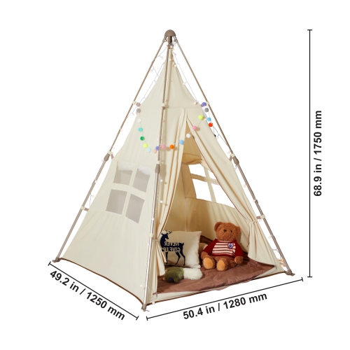 VEVOR Kids Play Tent, Teepee Tent for Kids 1-5 Years Old, Foldable Toddler Tent with Mat and Carrying Bag, Tent for Kids with Windows , Kids Tent for