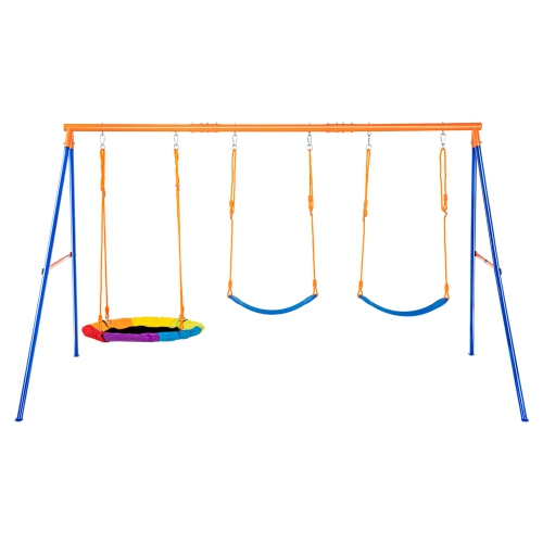 VEVOR Swing Sets for Backyard, 600lbs Load Capacity Swing Set, with 1 Saucer Swing Seat, 2 Belt Swing Seats, Heavy Duty A-Frame Metal Swing Stand and