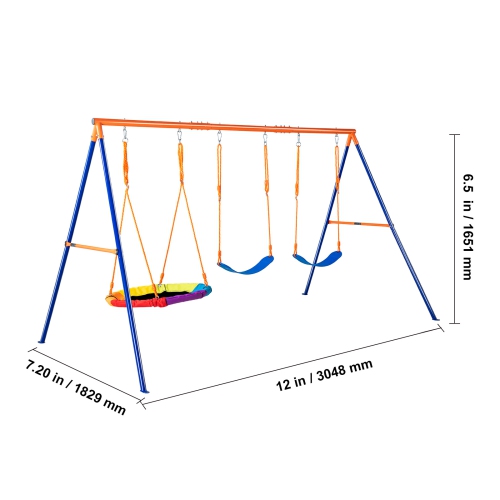 VEVOR Swing Sets for Backyard, 600lbs Load Capacity Swing Set, with 1 Saucer Swing Seat, 2 Belt Swing Seats, Heavy Duty A-Frame Metal Swing Stand and