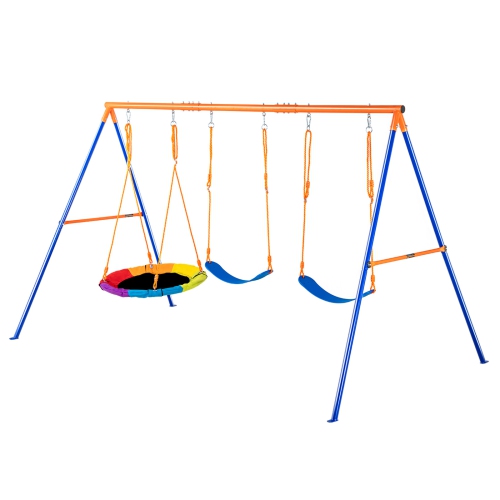 VEVOR Swing Sets for Backyard, 600lbs Load Capacity Swing Set, with 1 Saucer Swing Seat, 2 Belt Swing Seats, Heavy Duty A-Frame Metal Swing Stand and