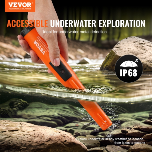 VEVOR IP68 Metal Detector Pinpointer, Fully Waterproof Pin Pointer Wand, 4.5" Detection Depth, 3 Modes, Treasure Hunting Probe with Holster and 9V