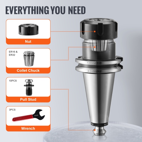 Ensemble de collets et porte-collets ER 16/32 de VEVOR CAT40, 35 pièces, porte-outils en APU SLN FMB 16/32, mandrins en acier à ressort avec 10