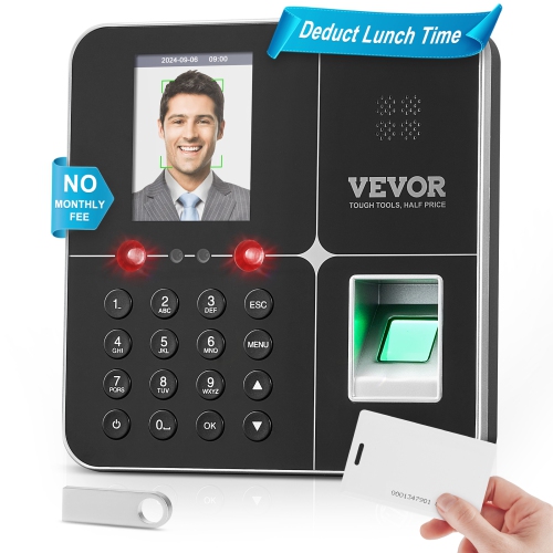 Image 1 de 9.. Cartes RFID et clé USB VEVOR 5, horodateurs pour les employés avec visage, empreintes digitales, pointages RFID et NIP, pointages automatiques