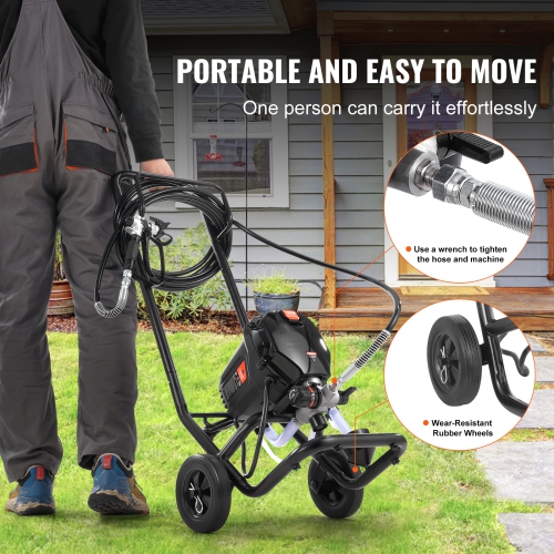 VEVOR 750W 3000PSI Stand Airless Paint Sprayer, High Efficiency Electric Airless Sprayer With Cart, Fine And Even Painting Effect, Paint Sprayers for