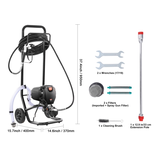 VEVOR 750W 3000PSI Stand Airless Paint Sprayer, High Efficiency Electric Airless Sprayer With Cart, Fine And Even Painting Effect, Paint Sprayers for