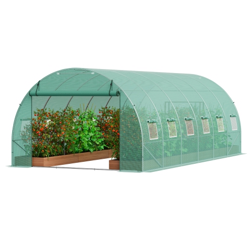 VEVOR 19.4x9.7x6.5 ft Walk-in Tunnel Greenhouse, Hoop House Greenhouse Tunnel, Plant Hot House with Galvanized Steel Frame, Green PE Cover, Roll-up