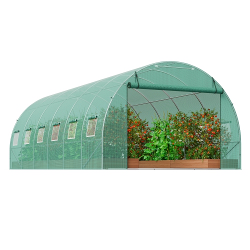 VEVOR 19.4x9.7x6.5 ft Walk-in Tunnel Greenhouse, Hoop House Greenhouse Tunnel, Plant Hot House with Galvanized Steel Frame, Green PE Cover, Roll-up