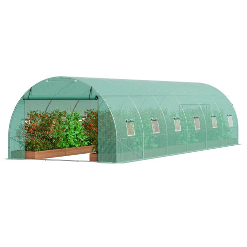 VEVOR 29.2x9.7x6.5 ft Walk-in Tunnel Greenhouse, Hoop House Greenhouse Tunnel, Plant Hot House with Galvanized Steel Frame, Green PE Cover, Roll-up