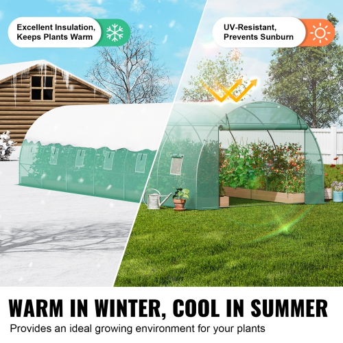 VEVOR 29.2x9.7x6.5 ft Walk-in Tunnel Greenhouse, Hoop House Greenhouse Tunnel, Plant Hot House with Galvanized Steel Frame, Green PE Cover, Roll-up