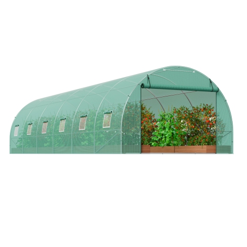 VEVOR 29.2x9.7x6.5 ft Walk-in Tunnel Greenhouse, Hoop House Greenhouse Tunnel, Plant Hot House with Galvanized Steel Frame, Green PE Cover, Roll-up