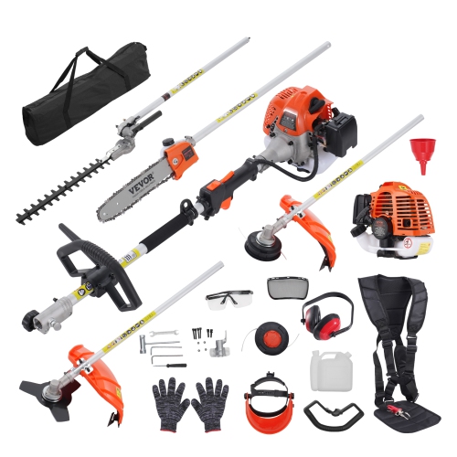 VEVOR 26CC 5-in-1 Multi-Functional Trimming Tools, Gas Hedge Trimmer, Weed Eater, String Trimmer, Edger, Pole Saw Chainsaw Pruner with Extension Pole