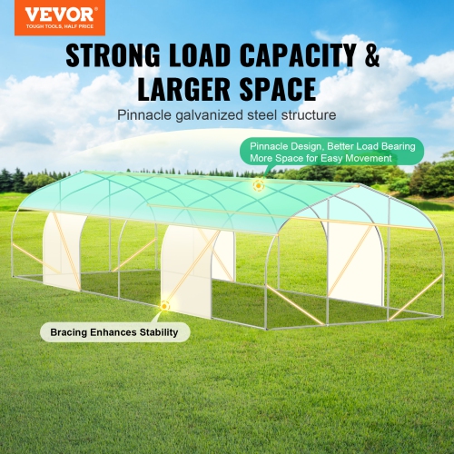 VEVOR 29.5x9,8x6.6&nbsp;pi, serre de tunnel de serre Hoop House, maison chaude d'usine avec cadre en acier galvanisé, couvercle en polyéthylène vert,